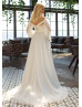 Off Shoulder Beaded Ivory Pleated Chiffon Wedding Dress